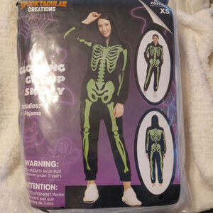 Women's Spooktacular Creations Skeleton Pajama XS Black Neon Green